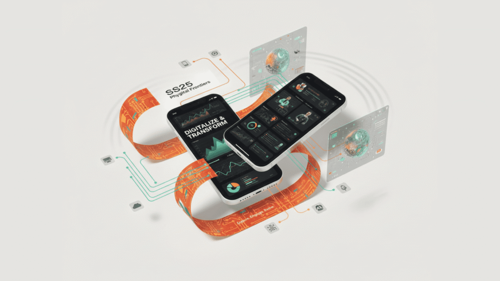 Interfaz de aplicación móvil mostrando analíticas y transformación digital para una experiencia de Phygital Retail inmersiva